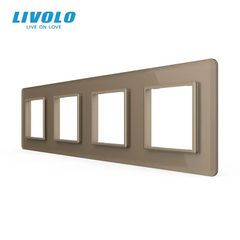 Декоративная стеклянная рамка Livolo для 4 розеток, 4 поста, цвет Золотой 2.5D
