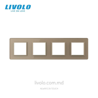 Декоративная стеклянная рамка Livolo для 4 розеток, 4 поста, цвет Золотой 2.5D