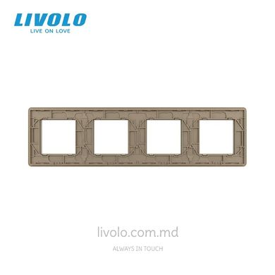 Декоративная стеклянная рамка Livolo для 4 розеток, 4 поста, цвет Золотой 2.5D