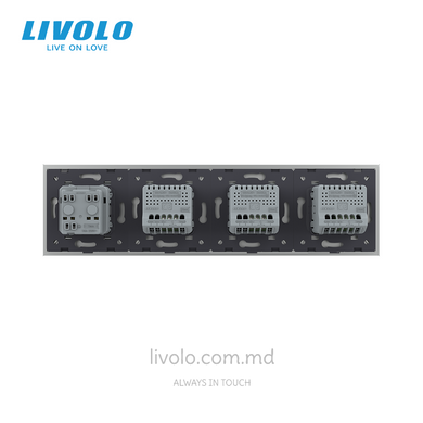 Сенсорный выключатель Livolo 1+1+1 клавиша +1 розетка, 4 поста, Серый