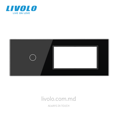 Стеклянная панель Livolo для квадратного подрозетника, 1 клавиша + модульная рамка 90&times;45 мм, 7 модулей, Черная