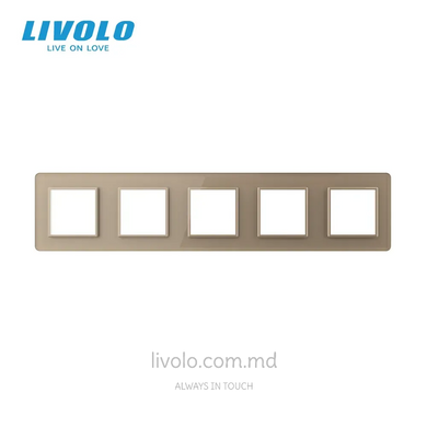 Декоративная стеклянная рамка Livolo для 5 розеток, 5 постов, цвет Золотой 2.5D