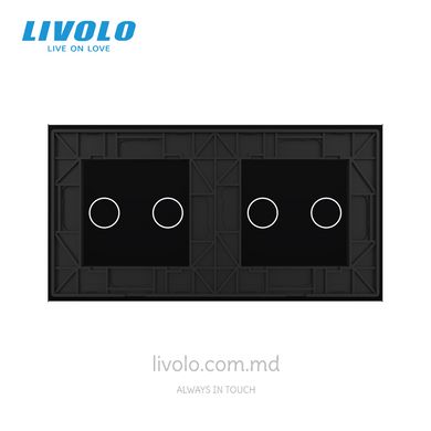 Панель для двух сенсорных выключателей Livolo, 4 клавиши (2+2), стекло, цвет Черный