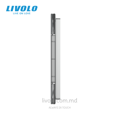 Panou din sticlă Livolo pentru doză pătrată, 1 clapă + cadru modular 90&times;45 mm, 7 module, Gri
