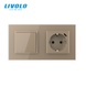 Механический проходной выключатель Livolo 1 клавиша + 1 розетка с USB-C, 2 поста, Золотой