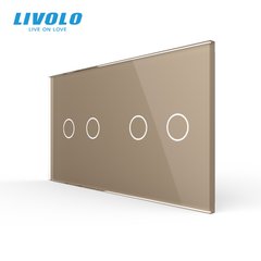 Панель для двух сенсорных выключателей Livolo, 4 клавиши (2+2), стекло, цвет Золотой