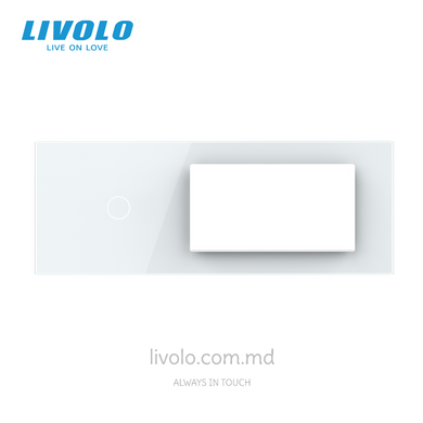 Panou din sticlă Livolo pentru doză pătrată, 1 clapă + cadru modular 90&times;45 mm, 7 module, Alb