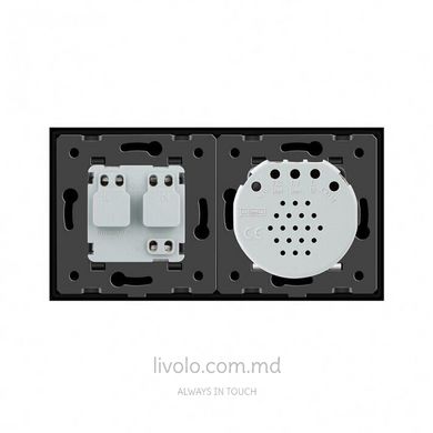 Сенсорный выключатель Livolo комбинированный на 2 линии 1 розетка 2 модуля Черный