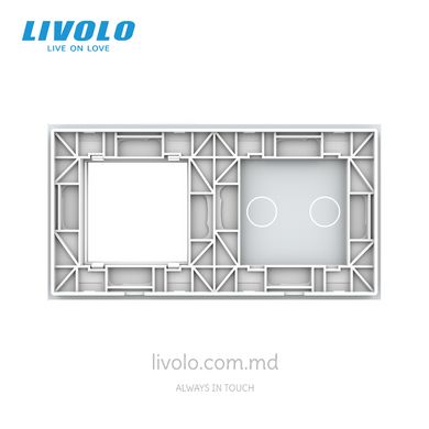 Панель для сенсорного выключателя и розетки Livolo, 2 клавиши, стекло, цвет Белый