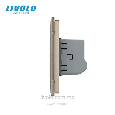 &Icirc;ntrerupător tactil Livolo 1+2 clape, 2 posturi, Auriu 2.5D