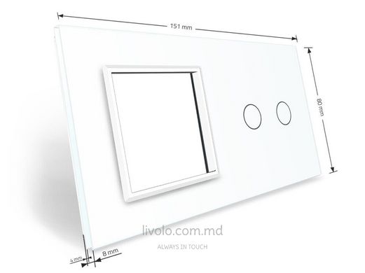 Панель для сенсорного выключателя и розетки Livolo, 2 клавиши, стекло, цвет Белый
