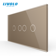 Стеклянная панель Livolo для квадратного подрозетника, 2 клавиши + 2 клавиши, 4 модуля, Золотая