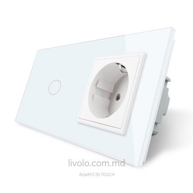 Сенсорный выключатель Livolo комбинированный на 1 линию 1 розетка 2 модуля Белый