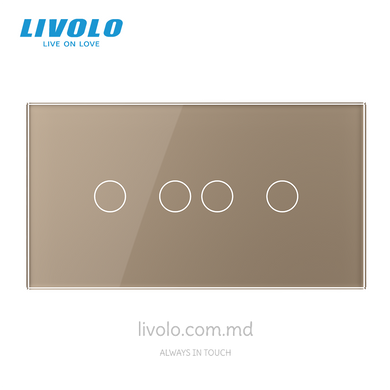 Panou din sticlă Livolo pentru doză pătrată, 2 clape + 2 clape, 4 module, Auriu