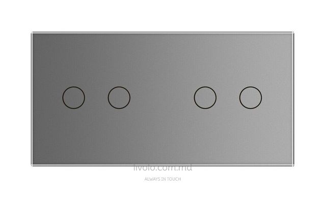Панель для двух сенсорных выключателей Livolo, 4 клавиши (2+2), стекло, цвет Серый