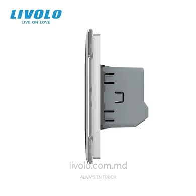 &Icirc;ntrerupător tactil Livolo 1+2 clape, 2 posturi, Gri 2.5D