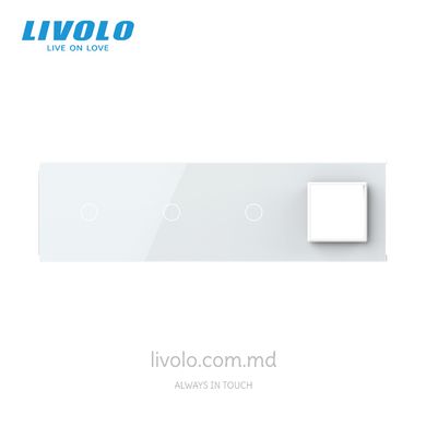 Panou pentru trei întrerupătoare tactile și priză Livolo, 3 clape (1+1+1+0), Alb