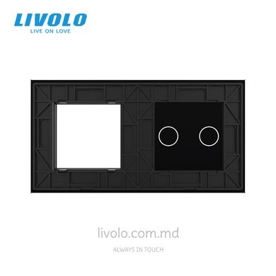 Панель для сенсорного выключателя и розетки Livolo, 2 клавиши, стекло, цвет Черный
