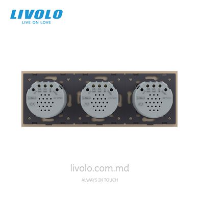 Întrerupător tactil LIVOLO 6 clape (2+2+2), 3 posturi, Auriu