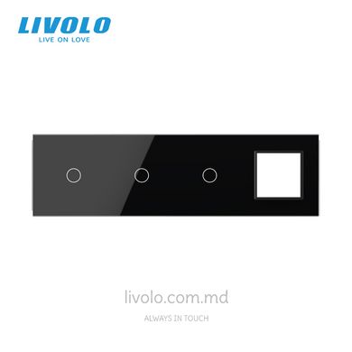 Panou pentru trei întrerupătoare tactile și priză Livolo, 3 clape (1+1+1+0), Negru