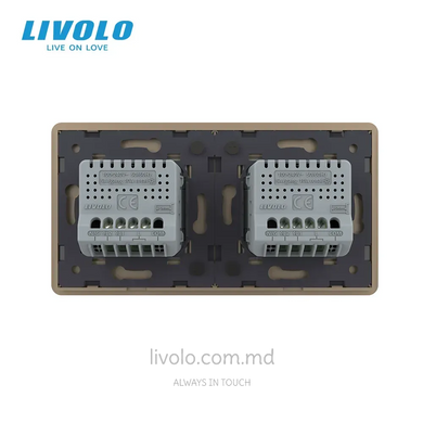 &Icirc;ntrerupător tactil Livolo 2+2 clape, 2 posturi, Auriu 2.5D