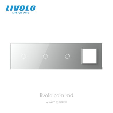 Панель для трех сенсорных выключателей и розетки Livolo, 3 клавиши (1+1+1+0), стекло, цвет Серый