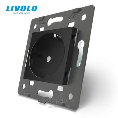 Розетка электрическая с заземлением защитными шторками 16A Livolo, (механизм) цвет Черный