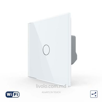 Intrerupator tactil cap/scara 1 clapa Wi-Fi Livolo, Alb, Alb