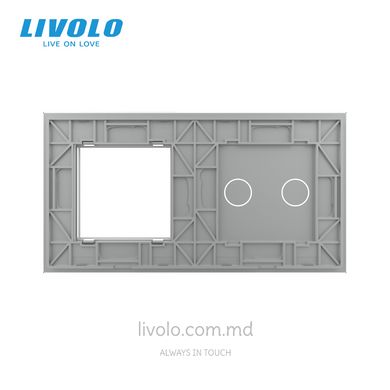 Панель для сенсорного выключателя и розетки Livolo, 2 клавиши, стекло, цвет Серый