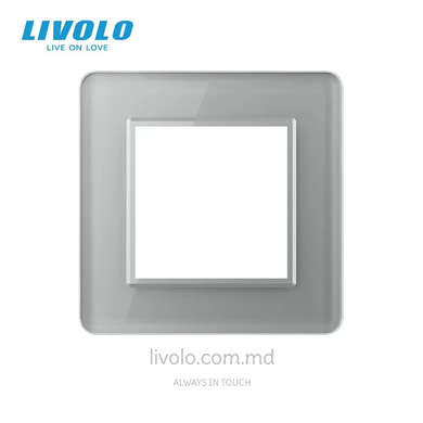Рамка для розетки Livolo 1 пост, стекло, цвет Серый 2.5D