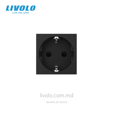 Розетка электрическая с заземлением защитными шторками 16A Livolo, (механизм) цвет Черный