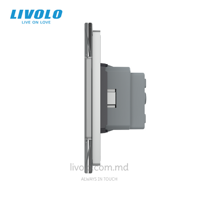 Сенсорный выключатель Livolo, 2+2 клавиши + 1 розетка, для квадратного подрозетника 7M, Серый
