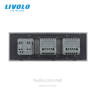 Сенсорный выключатель Livolo, 2+2 клавиши + 1 розетка, для квадратного подрозетника 7M, Серый