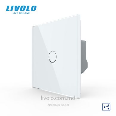 Сенсорный проходной выключатель Livolo 1 клавиша 1 модуль Белый