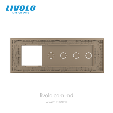 Panou din sticlă Livolo pentru doză pătrată, 2 clape + 2 clape + cadru modular 45&times;45 mm, 7 module, Auriu
