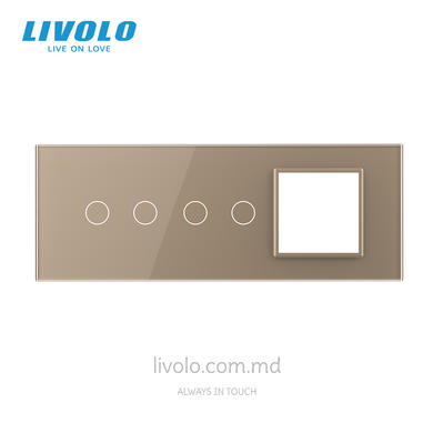 Panou din sticlă Livolo pentru doză pătrată, 2 clape + 2 clape + cadru modular 45&times;45 mm, 7 module, Auriu