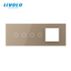 Panou din sticlă Livolo pentru doză pătrată, 2 clape + 2 clape + cadru modular 45&times;45 mm, 7 module, Auriu