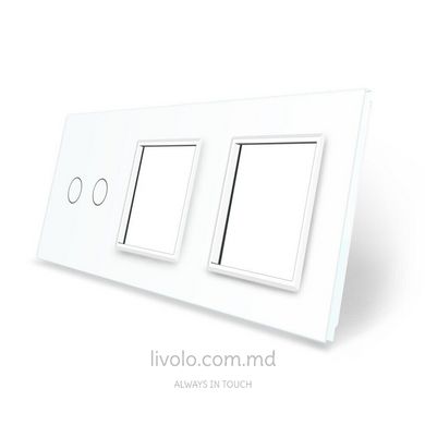 Панель для сенсорного выключателя и двух розеток Livolo, 2 клавиши, стекло, цвет Белый