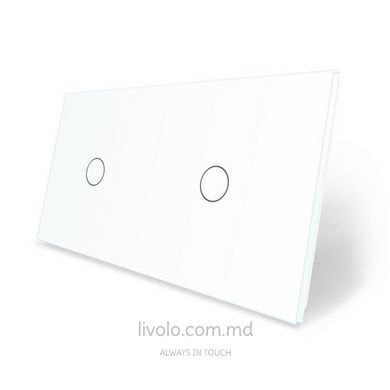 Панель для двух сенсорных выключателей Livolo, 2 клавиши (1+1), стекло, цвет Белый