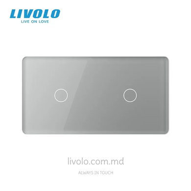 Панель для двух сенсорных выключателей Livolo, 2 клавиши (1+1), стекло, цвет Серый 2.5D