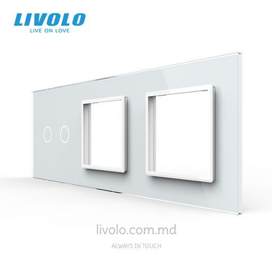 Панель для сенсорного выключателя и двух розеток Livolo, 2 клавиши, стекло, цвет Белый