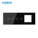 Panou din sticlă Livolo pentru doză pătrată, 2 clape + 2 clape + cadru modular 45&times;45 mm, 7 module, Negru